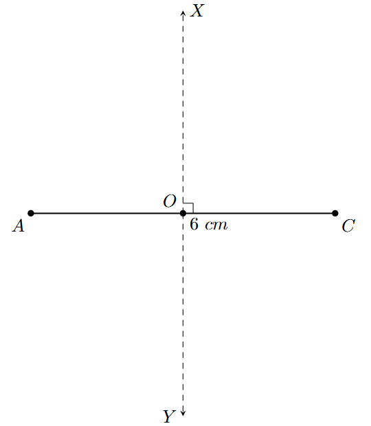Construct perpendicular line XY at O